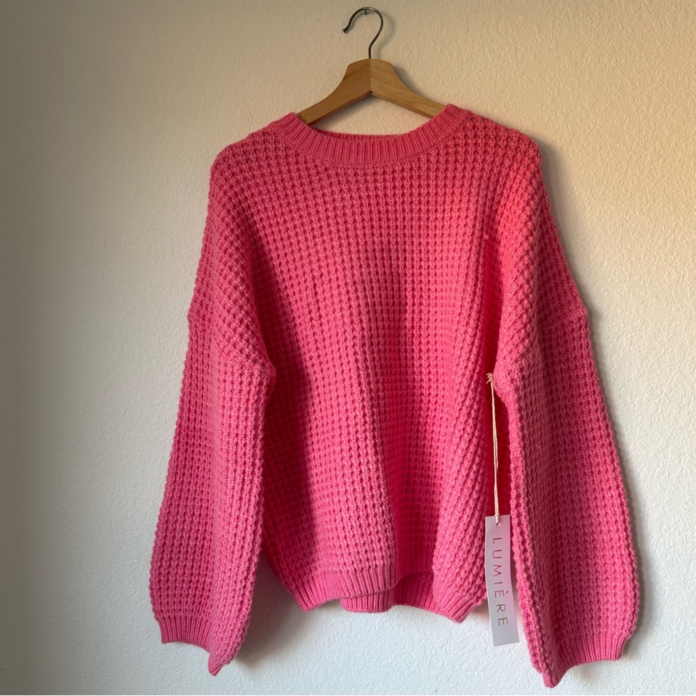 Lumiere Pink Balloon Sleeve Knit Sweater